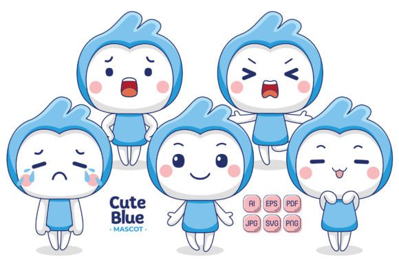 Cute Blue Mascot Character Vector Pack for Illustrations and Graphics