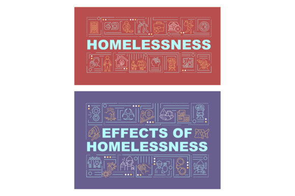 Homelessness Problem Word Banner Set: A Bold Graphic Template for Impactful Design