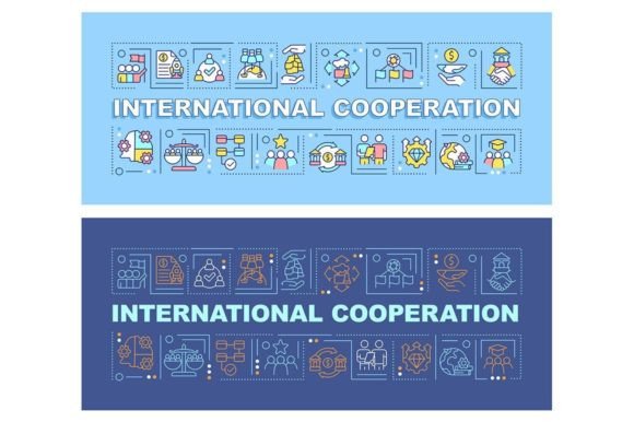 International Cooperation Word Banners: A Graphic Design Asset for Global Branding