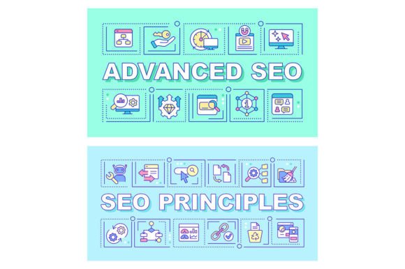 SEO Principles Word Concept Banner Set for Graphic Templates